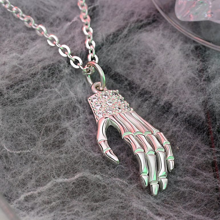 Sterling Silver Skeleton Hand Necklace Pendant Necklace