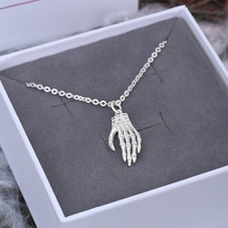 Sterling Silver Skeleton Hand Necklace Pendant Necklace