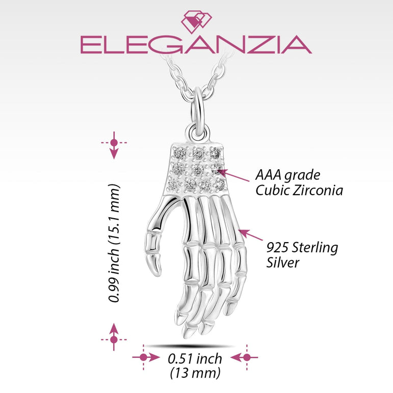 Sterling Silver Skeleton Hand Necklace Pendant Necklace