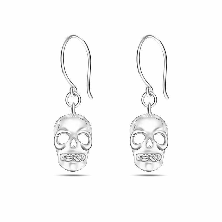 Spooky Skull Dangle Earrings Sterling Silver Drop Earrings