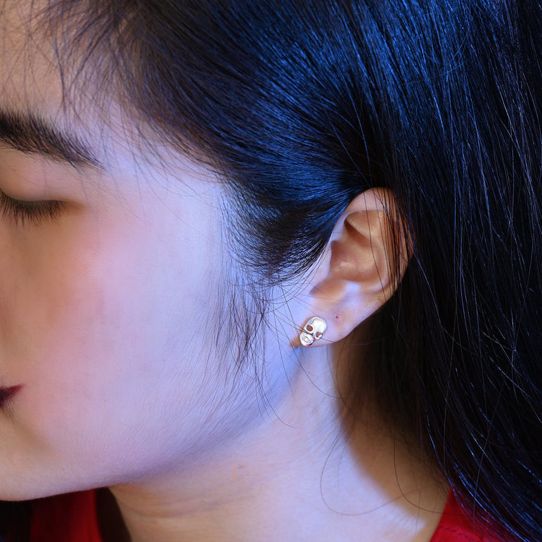 Spooky Skull Stud Earrings Sterling Silver Stud Earrings
