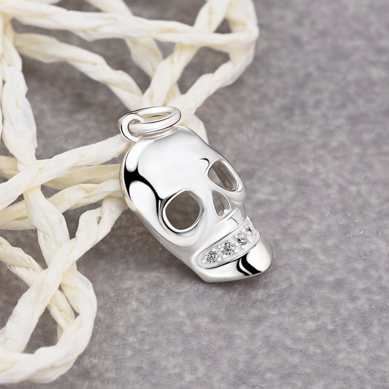 CZ Spooky Skull Pendant Sterling Silver Pendant