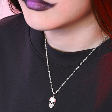 CZ Spooky Skull Necklace Sterling Silver Pendant Necklace