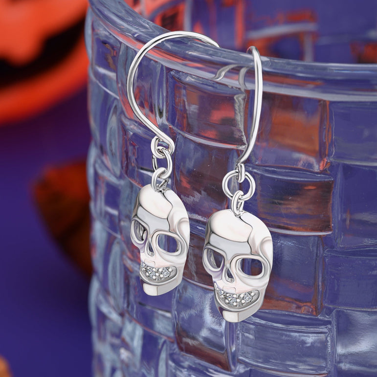 Spooky Skull Dangle Earrings Sterling Silver Drop Earrings