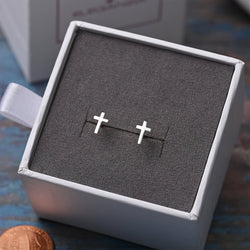 Small Cross Earrings Stud Sterling Silver Stud Earrings