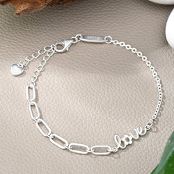 Cursive Love Link Chain Bracelet Sterling Silver Bracelet