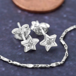 CZ Star Stud Earrings Sterling Silver Stud Earrings