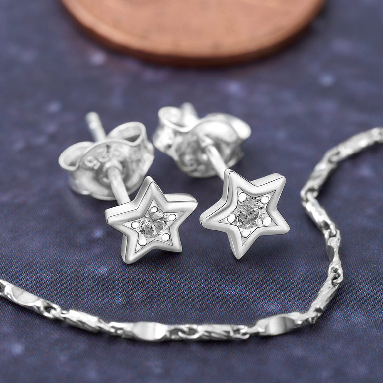 CZ Star Stud Earrings Sterling Silver Stud Earrings