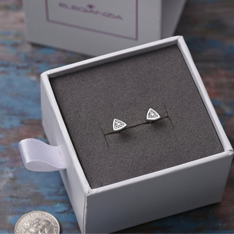 CZ Geometric Triangle Stud Earrings Sterling Silver Stud Earrings