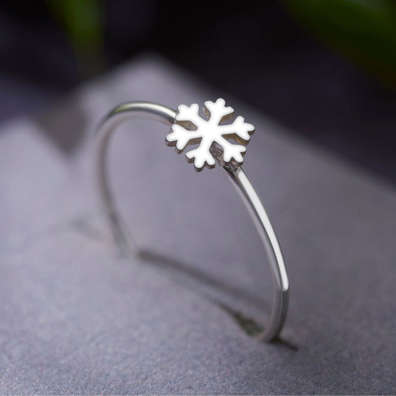 Tiny Winter Snowflake Ring Sterling Silver Stacking Ring