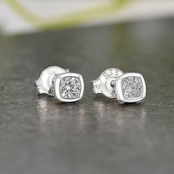 CZ Geometric Square Stud Earrings Sterling Silver Stud Earrings