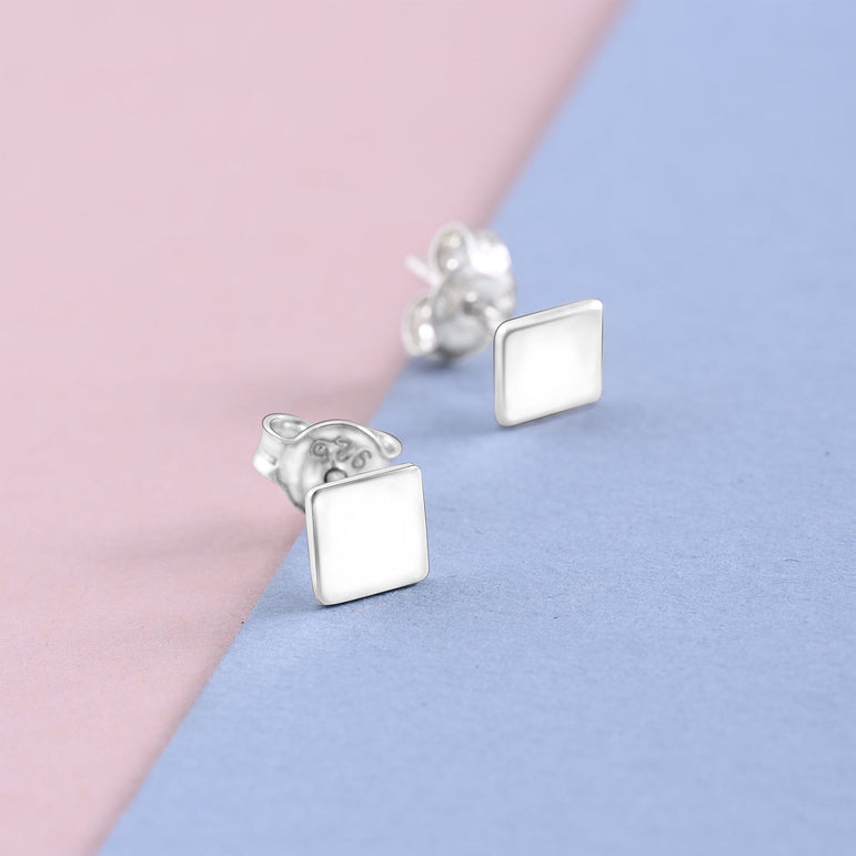 Simple Square Earrings Studs Sterling Silver Stud Earrings