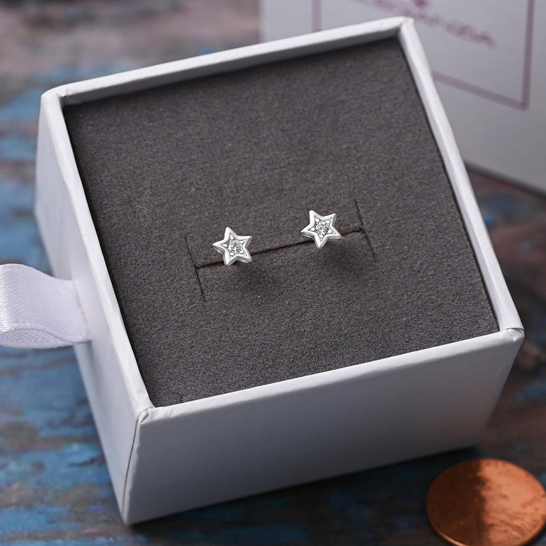 CZ Star Stud Earrings Sterling Silver Stud Earrings
