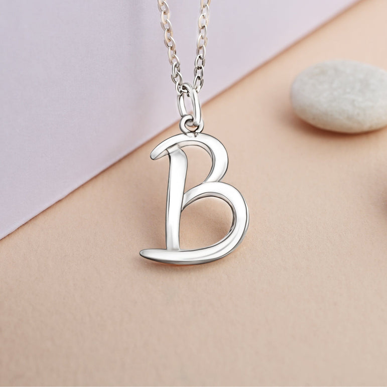 Cursive Letter Necklace Sterling Silver, 16"-18" Pendant Necklace