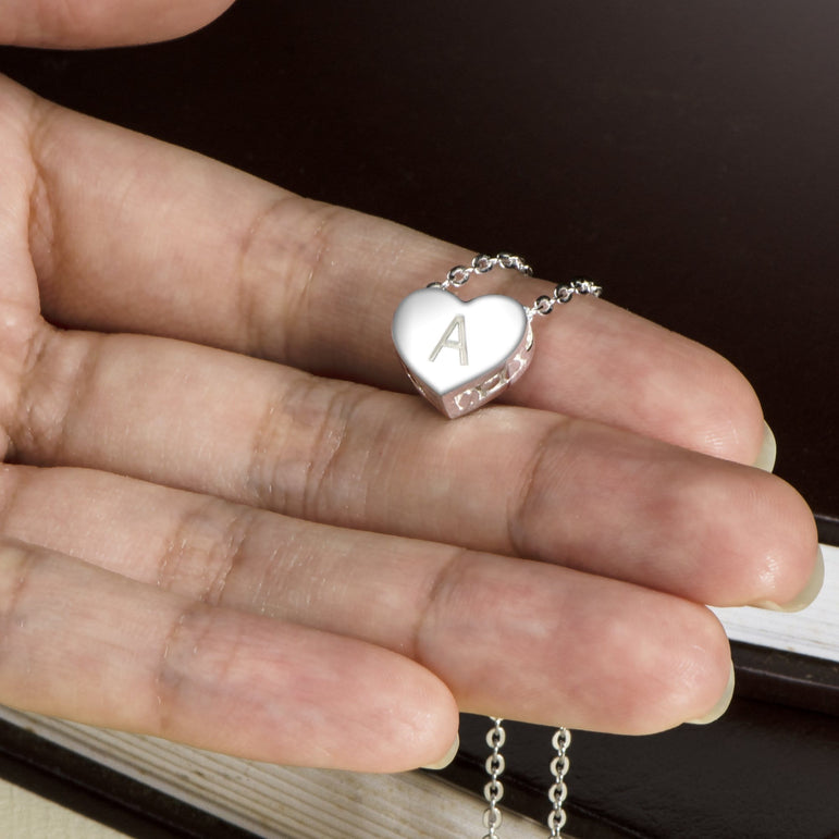 Love Heart Initial Necklace Silver, 18"-20" Pendant Necklace