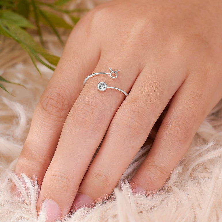 Taurus Ring Sterling Silver Adjustable Zodiac Sign Ring Ring