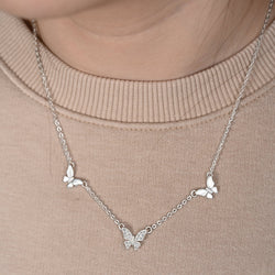 Triple Butterfly Necklace Sterling Silver Pendant Necklace
