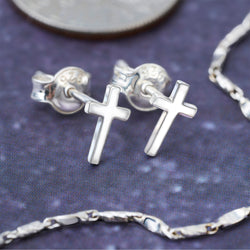 Small Cross Earrings Stud Sterling Silver Stud Earrings