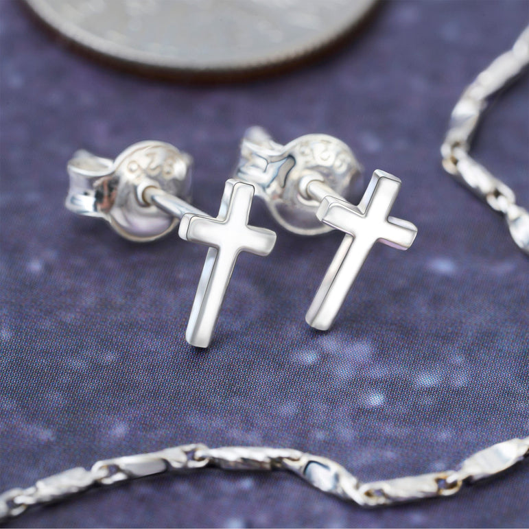 Small Cross Earrings Stud Sterling Silver Stud Earrings