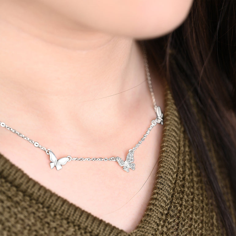 Triple Butterfly Necklace Sterling Silver Pendant Necklace