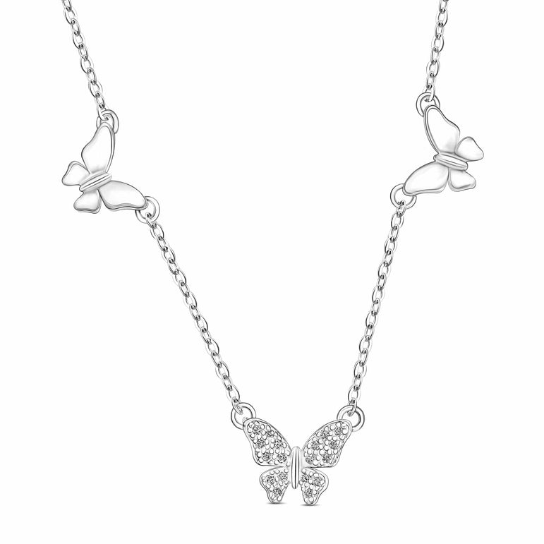 Triple Butterfly Necklace Sterling Silver Pendant Necklace