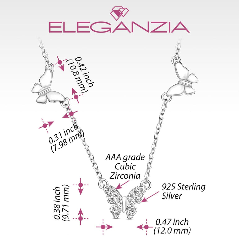 Triple Butterfly Necklace Sterling Silver Pendant Necklace