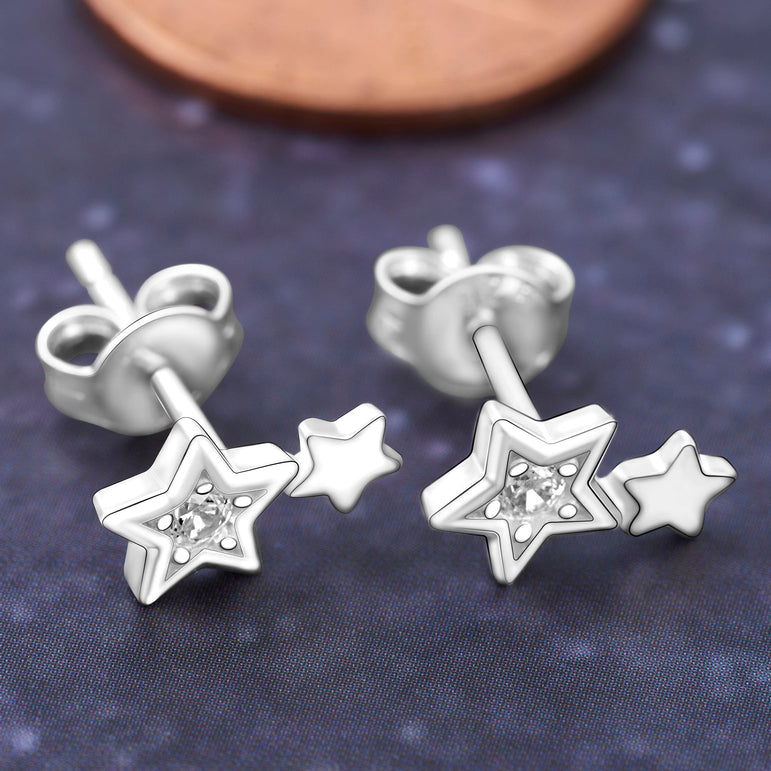 CZ Shooting Star Earrings Stud Sterling Silver Stud Earrings