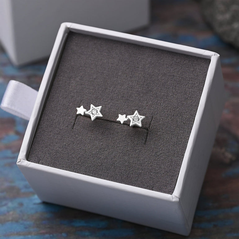 CZ Shooting Star Earrings Stud Sterling Silver Stud Earrings