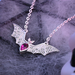 Red CZ Vampire Bat Necklace Sterling Silver Pendant Necklace