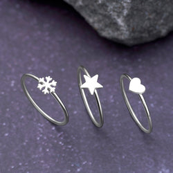 Tiny Winter Snowflake Ring Sterling Silver Stacking Ring