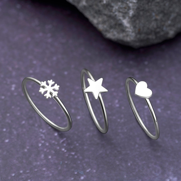 Tiny Winter Snowflake Ring Sterling Silver Stacking Ring