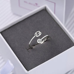 Cancer Ring Sterling Silver Adjustable Zodiac Sign Ring Ring