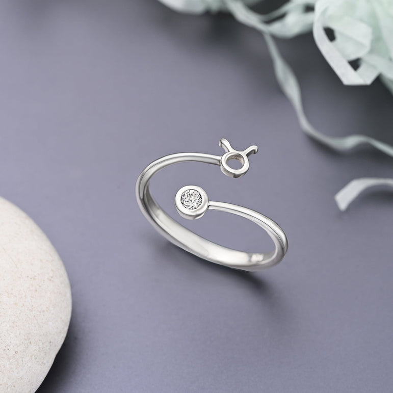 Taurus Ring Sterling Silver Adjustable Zodiac Sign Ring Ring