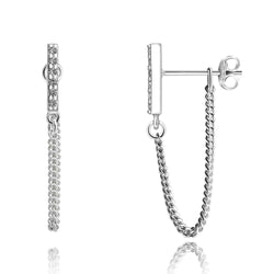 CZ Bar Dangling Stud Earrings Sterling Silver
