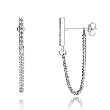 CZ Bar Dangling Stud Earrings Sterling Silver