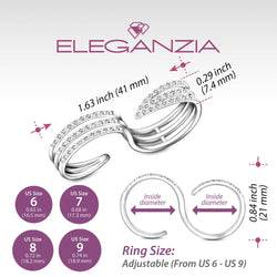 3 Layer Ring CZ Triple Line Two Finger Ring Silver Adjustable Adjustable Ring