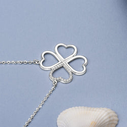 CZ Four Leaf Heart Shaped Clover Necklace Silver Pendant Necklace