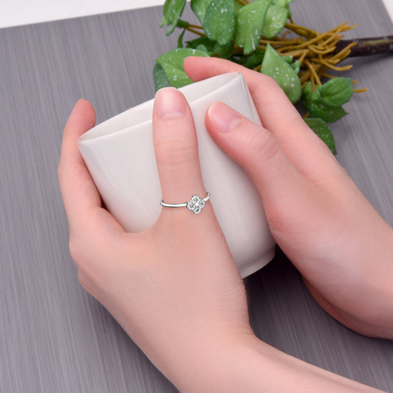 CZ Lucky Clover Silver Stackable Ring Stacking Ring