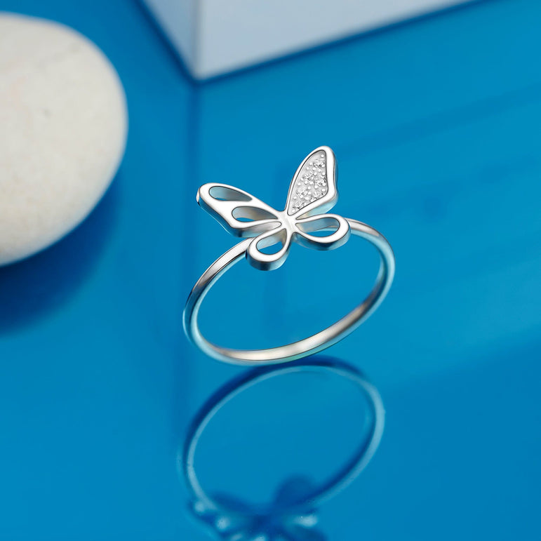 CZ Open Wings Butterfly Sterling Silver Ring Ring