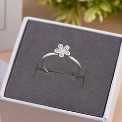 CZ Flower Sterling Silver Stackable Ring Stacking Ring