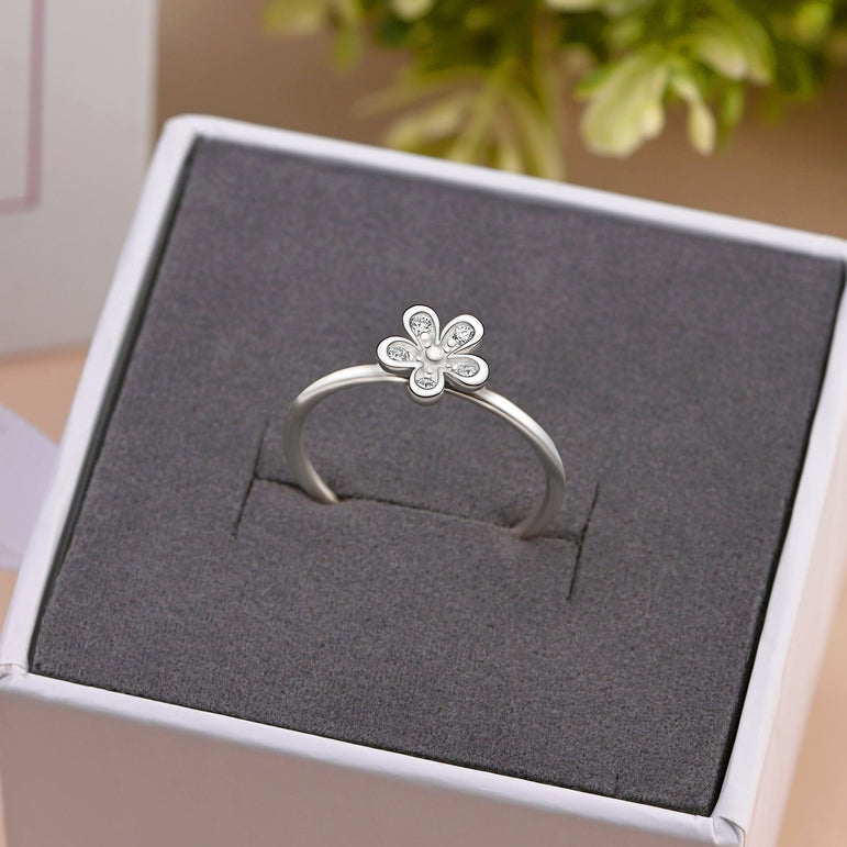 CZ Flower Sterling Silver Stackable Ring Stacking Ring