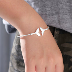 Whale Tail Silver Bangle Bracelet Adjustable Bangle