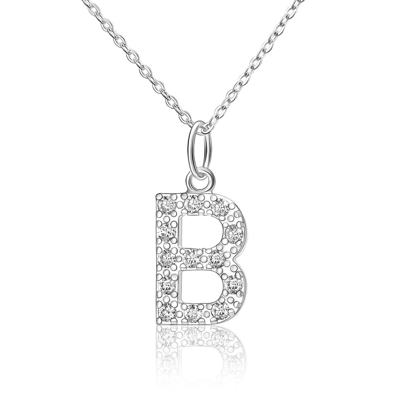 CZ Initial Necklaces Sterling Silver, 26 Alphabets