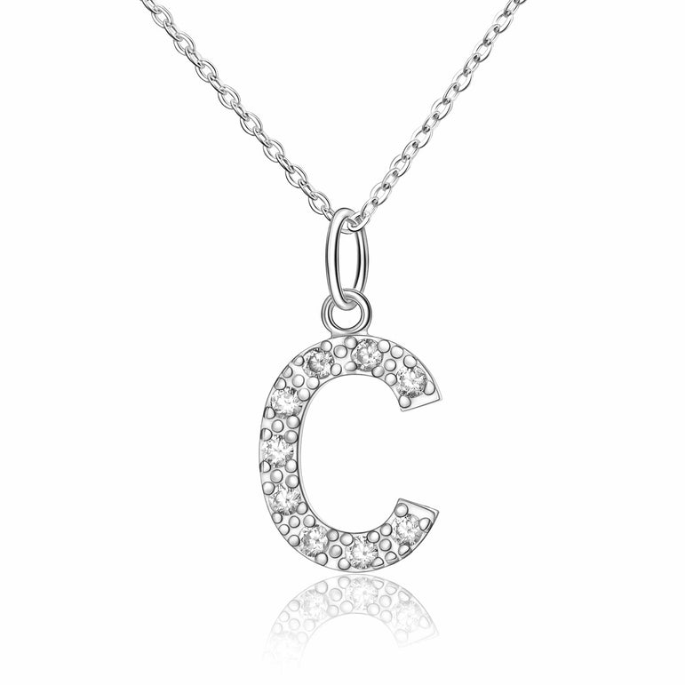 CZ Initial Necklaces Sterling Silver, 26 Alphabets