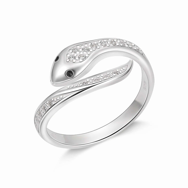 CZ Swirling Snake Ring Sterling Silver Adjustable Ring