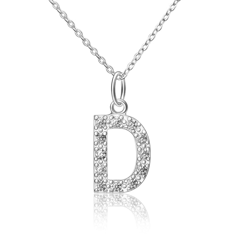 CZ Initial Necklaces Sterling Silver, 26 Alphabets