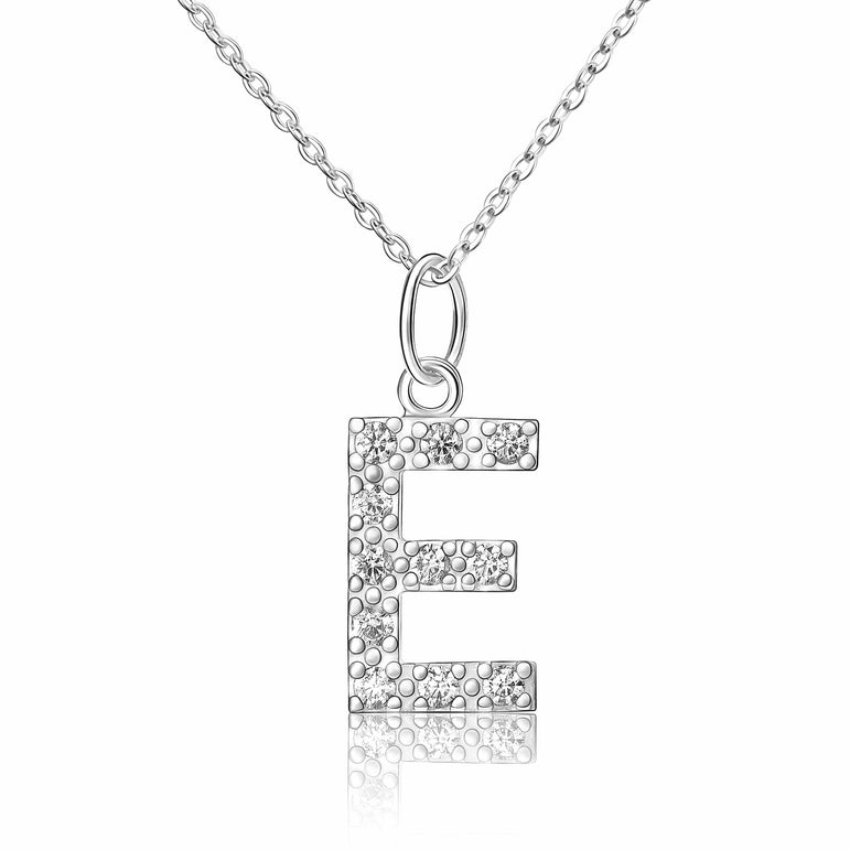 CZ Initial Necklaces Sterling Silver, 26 Alphabets