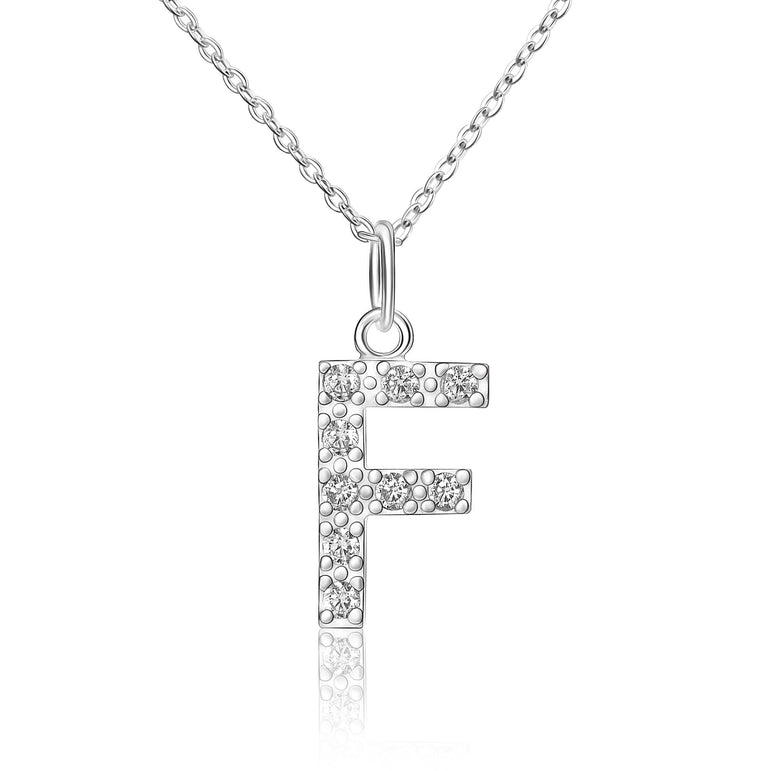 CZ Initial Necklaces Sterling Silver, 26 Alphabets