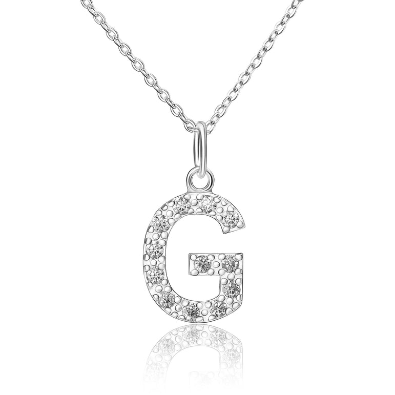 CZ Initial Necklaces Sterling Silver, 26 Alphabets