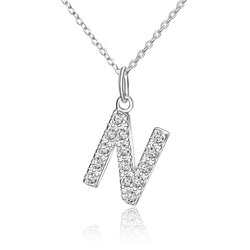 CZ Initial Necklaces Sterling Silver, 26 Alphabets